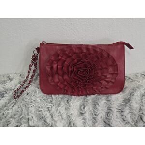 Cato Red Large Flower Accent Design Clutch Wristlet Purse Faux Leather